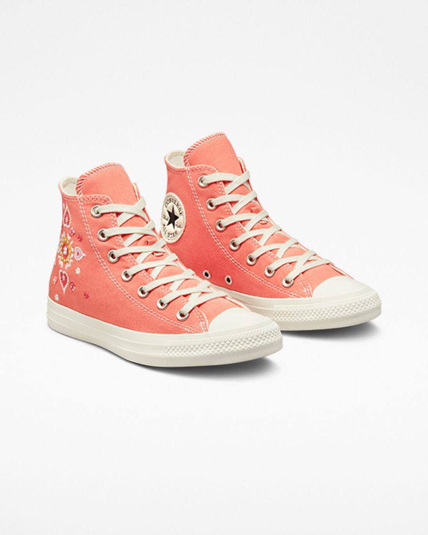 Tenisi Inalti Dama Converse Chuck Taylor All Star Floral Embroidery Portocalii Negrii | RO XGOFD075